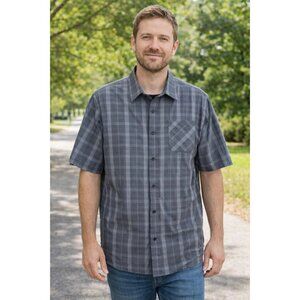 Travis Mathew Men's Button Front Grey Plaid Button-Up Shirt XL
